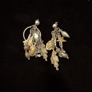 Sterling Silver, Bronze & Gold Charm Earrings